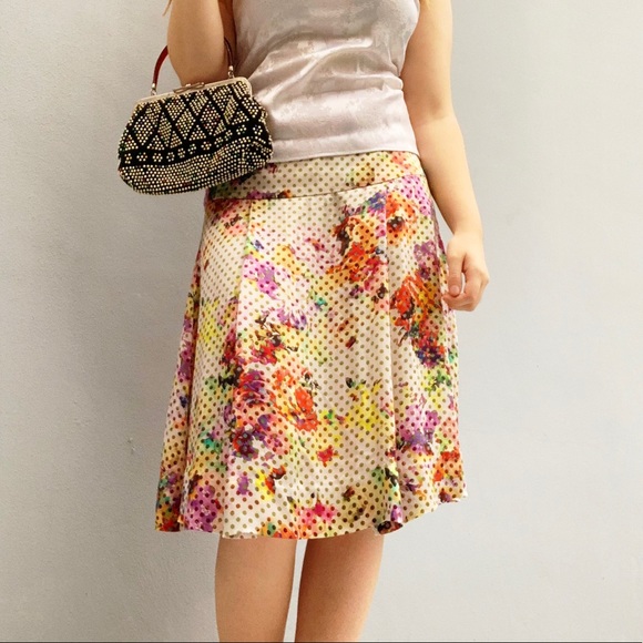 Etcetera Dresses & Skirts - SOLD Colorful retro floral skirt with polka dots